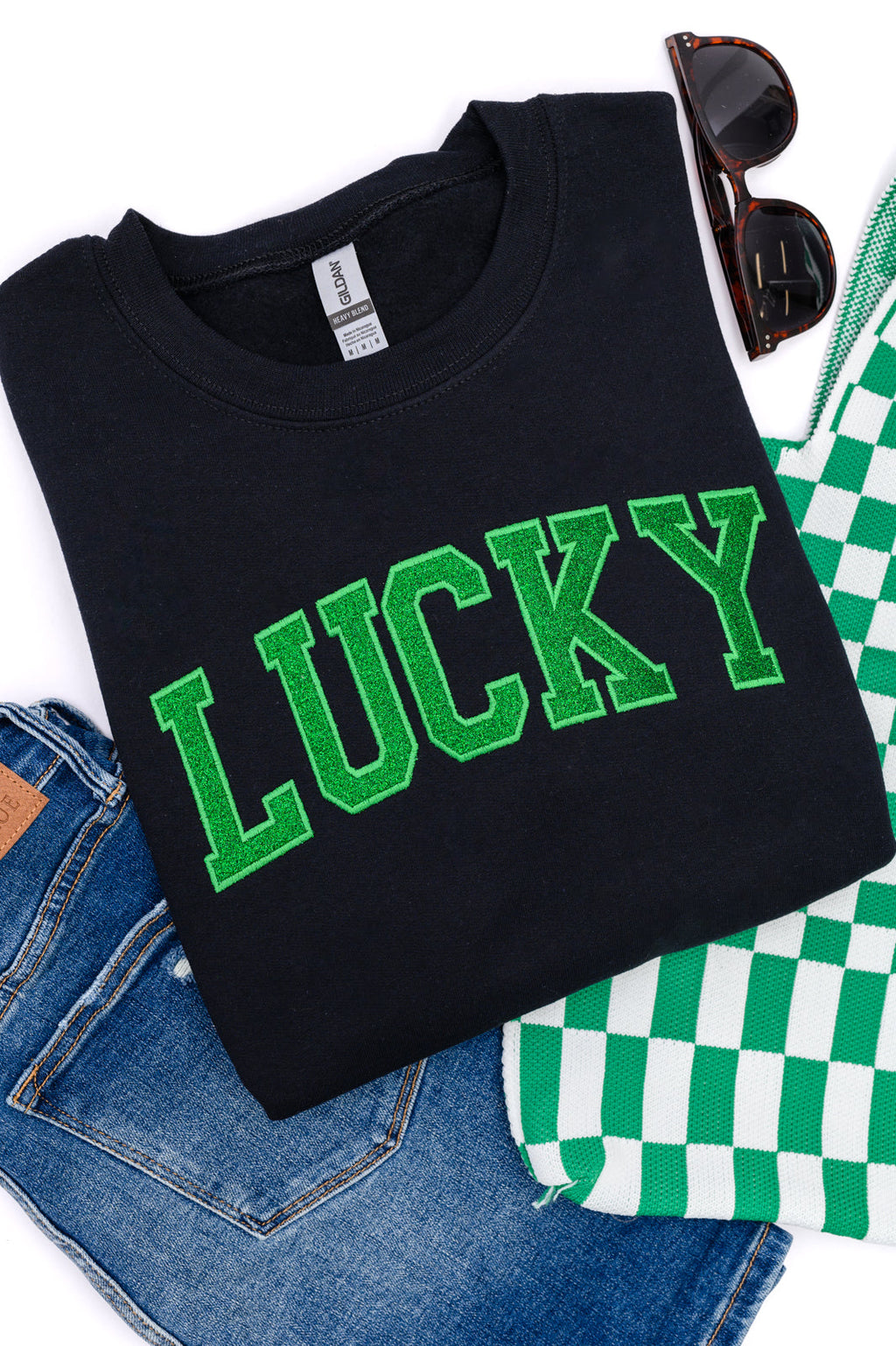 PREORDER: Embroidered Lucky Glitter Sweatshirt in Two Colors